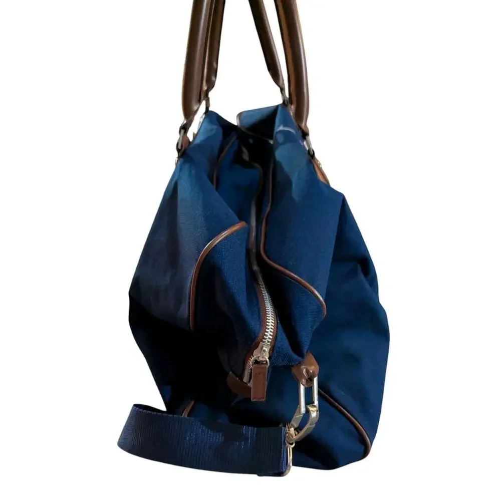 Vtg Polo Ralph Lauren Big Pony Canvas Overnight Weekender Duffle Bag Blue Brown
